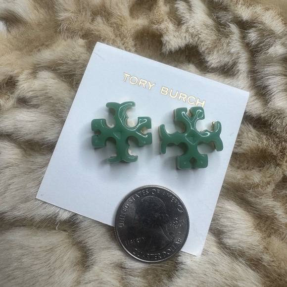 Tory Burch Green Logo Stud Earrings - Picture 9 of 12